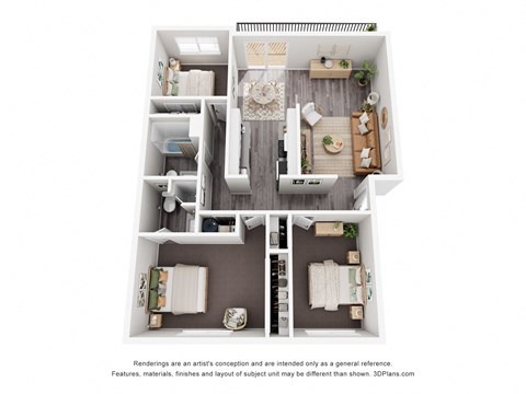 Floor plan for 3 beds, 2 baths, 1100 sqft